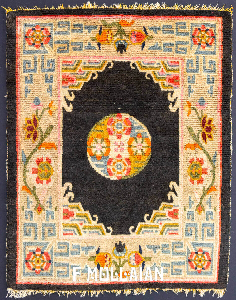 Small Antique Hand Knotted Tibet Meditation Rug n°:608526